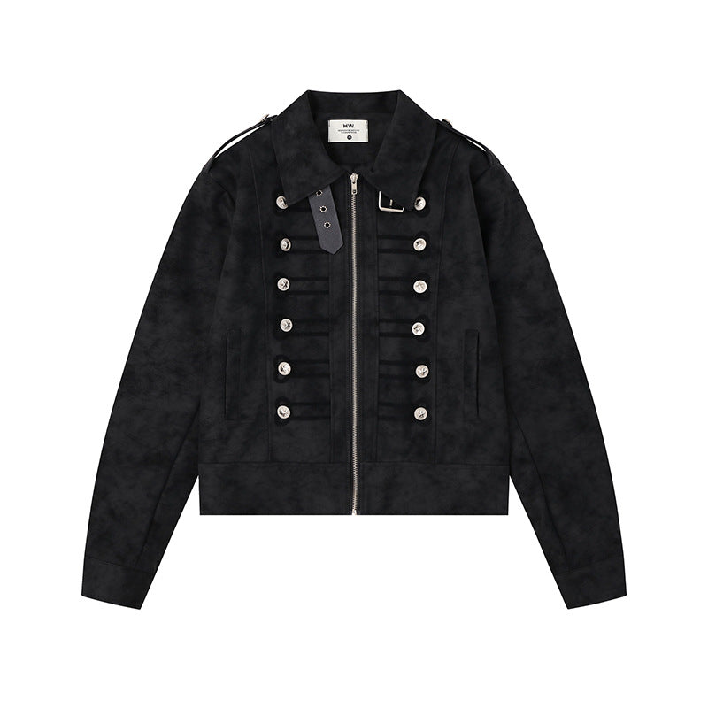 Women Military Inspired Short Jacket with Zipper, Decorative Button Plackets and Epaulettes Amarae