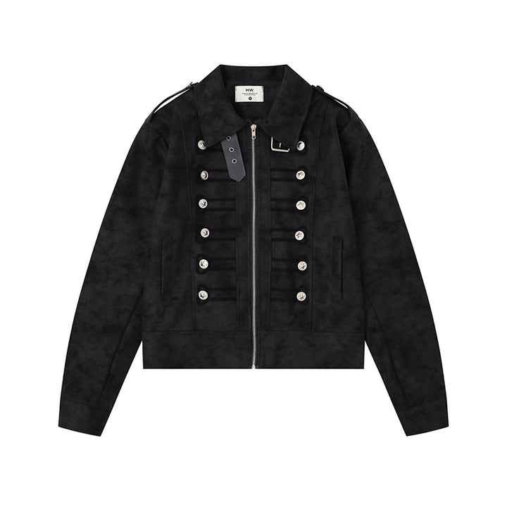 Women Military Inspired Short Jacket with Zipper, Decorative Button Plackets and Epaulettes Amarae