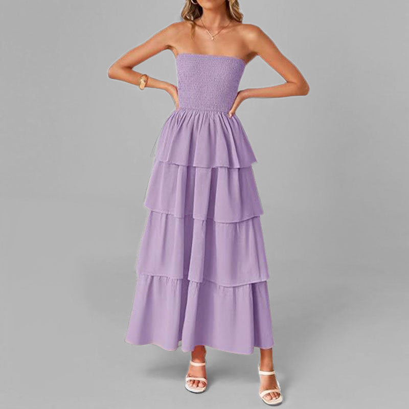 Robe maxi femme avec design à épaule dénudée et jupe volumineuse à volants Chic & Stil
