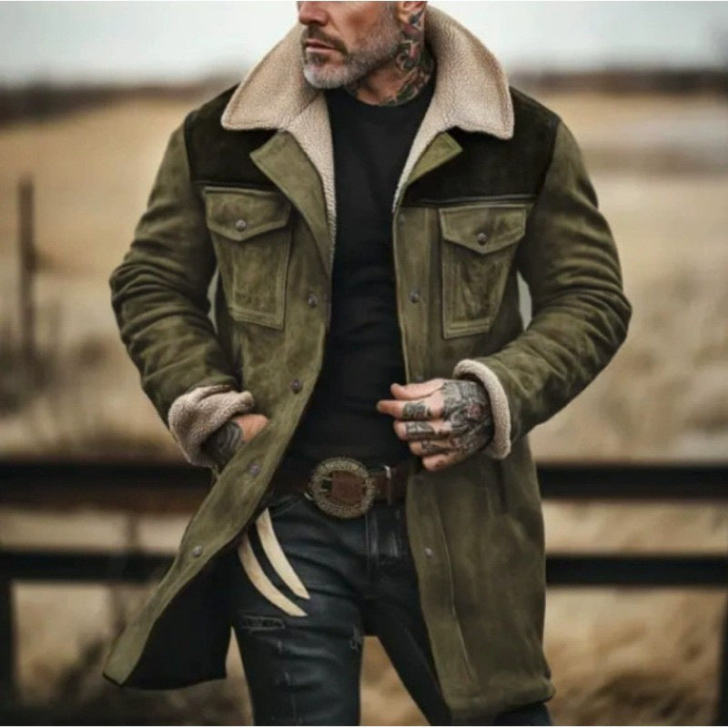 Men's suede long jacket with teddy lining and practical pockets Chic and style