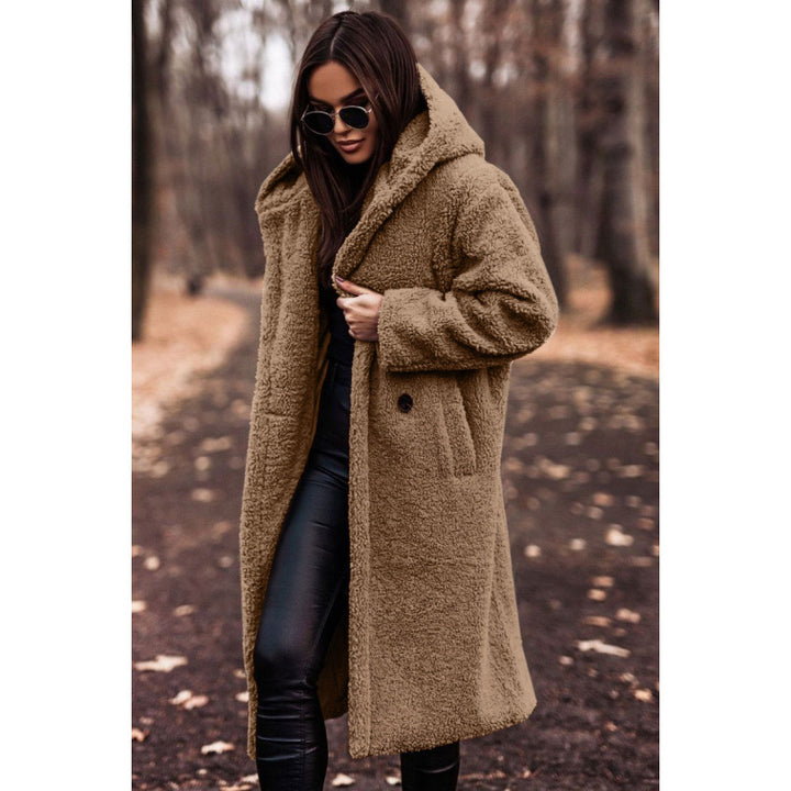 Comfortable teddy coat for women with hood and button closure Lune London