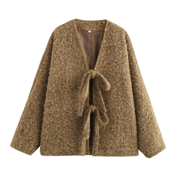 Ladies Oversized Cozy Jacket with Cord and Soft Material Lune London