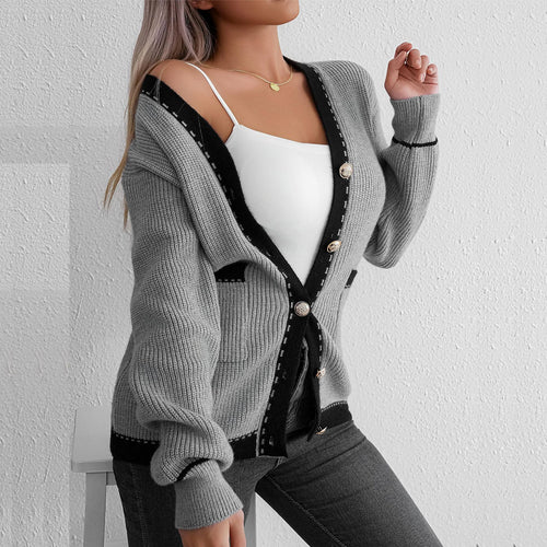 Women's knit jacket with elegant button details and contrasting stripes Amarae