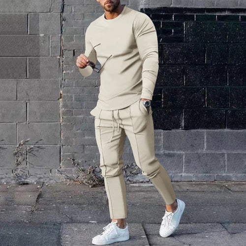 Men's Long Sleeve Sporty Top with Practical Jogging Pants Amarae