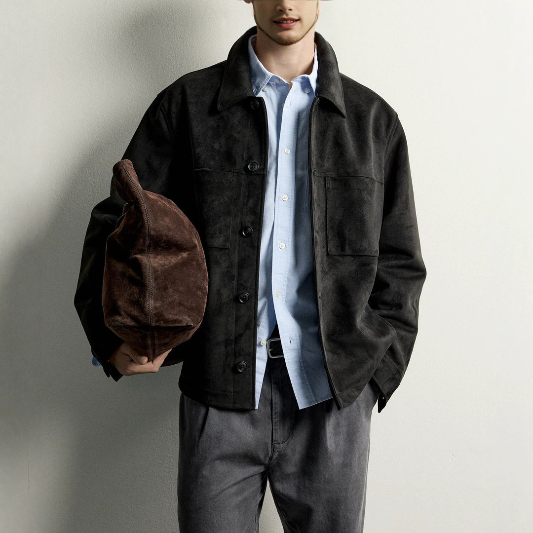 Men's Boxy Overshirt made of suede leather imitation with flap pockets Amarae