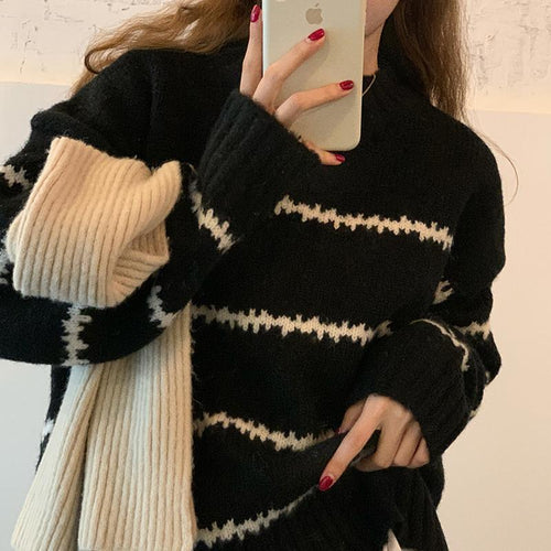 Pullover oversize pour femmes avec design rayé et tricot doux Chic & Stil