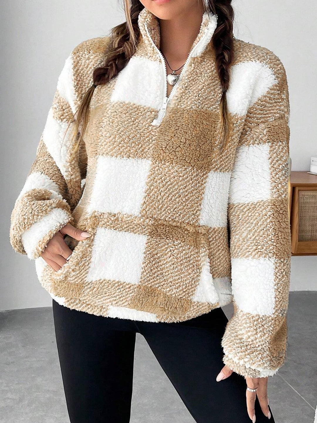 Ladies Plush Sweater with High Collar and Zipper Lune London