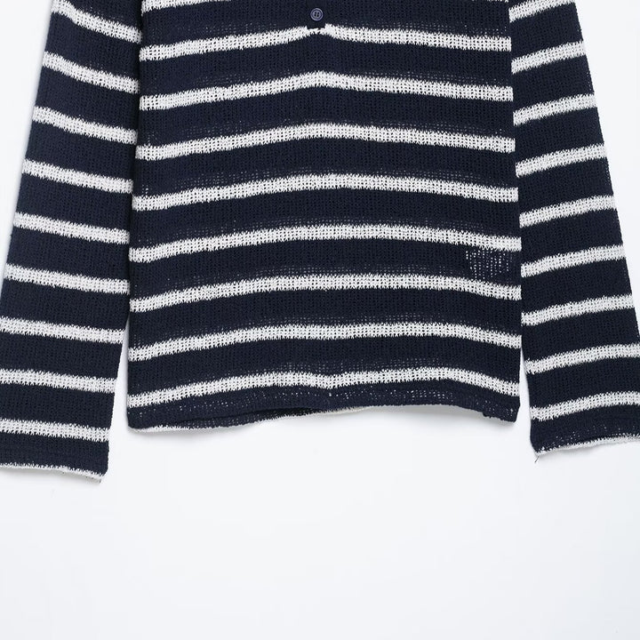 Women's striped sweater with button placket and lightweight textured knit Amarae