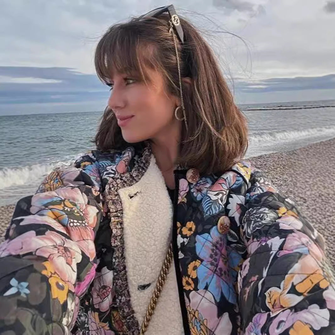 Floral patterned quilted jacket for women Lune London