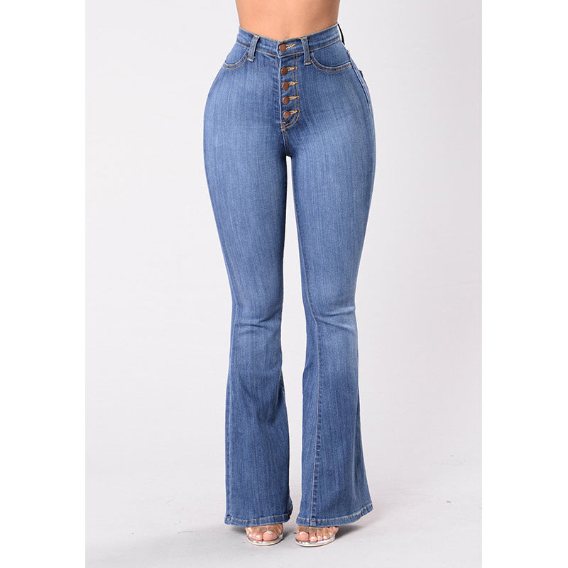 High waisted flared jeans for women with decorative buttons Chic & Stil
