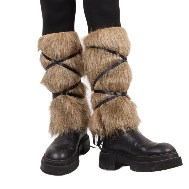 Faux fur tights for women with straps Lune London