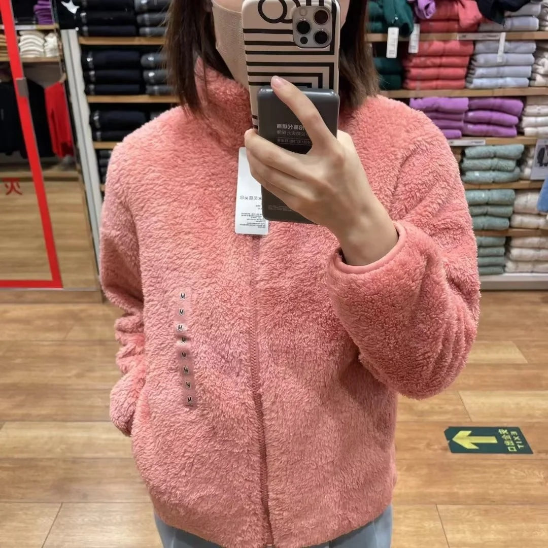 Women Cozy Fleece Jacket with High Collar and Zip Lune London