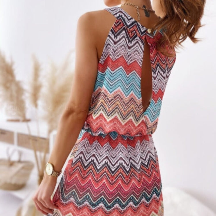 Lune London women's halter back mini dress with zigzag pattern