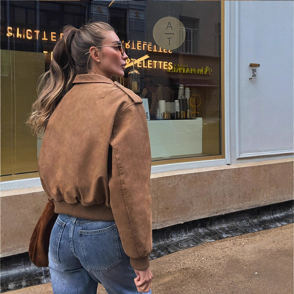 Women's short-cut bomber jacket made of faux suede with ribbed cuffs Amarae
