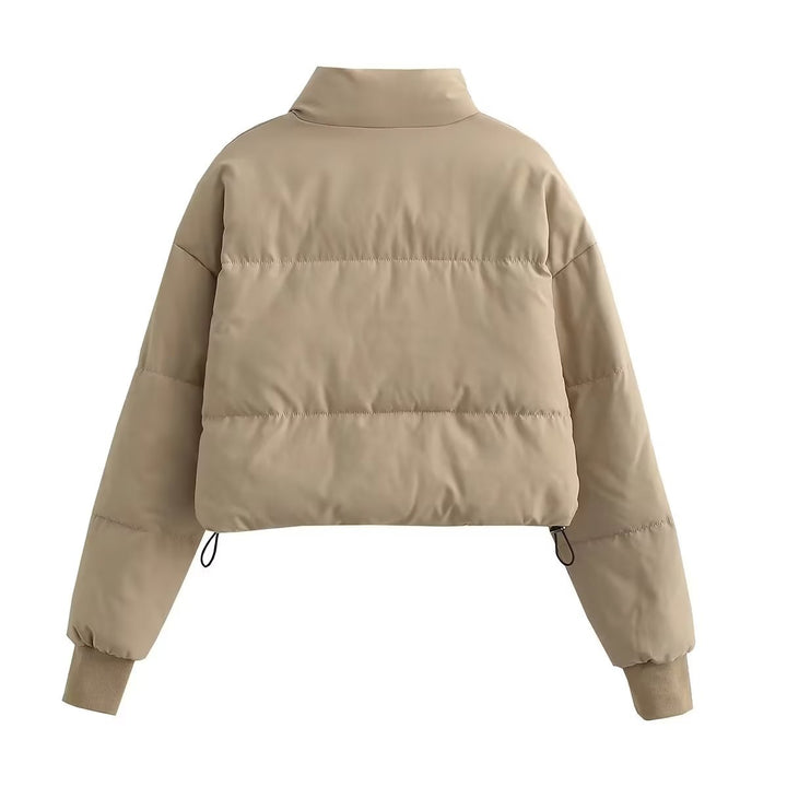 Ladies cropped matte jacket with high collar and practical zip pockets Lune London