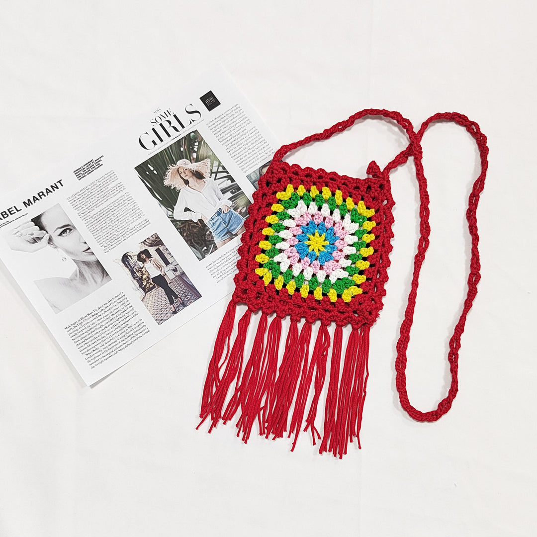 Lune London crochet pom pom shoulder bag for women