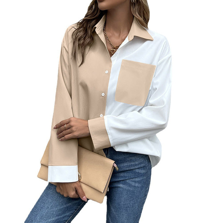 Ladies Elegant Oversized Blouse with Chic Contrast Tabs and Style
