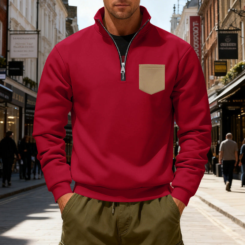 Men's fashionable sweatshirt with half zipper and applied pocket Lune London
