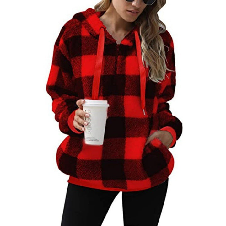 Plaid hooded sweatshirt for women with zipper and kangaroo pocket Lune London