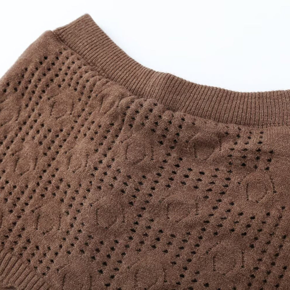 Ladies Two-Piece Knit Set with Oversized Sweater, Lace Pattern Mini Skirt and Wide Palazzo Pants Amarae