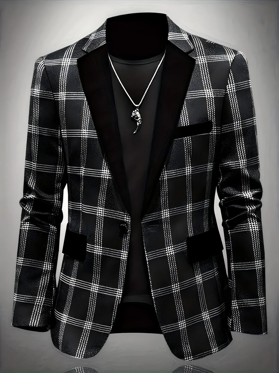 Men's elegant plaid blazer with velvet lapels Amarae