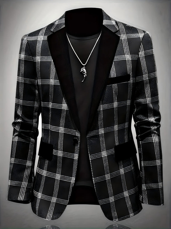 Men's elegant plaid blazer with velvet lapels Amarae