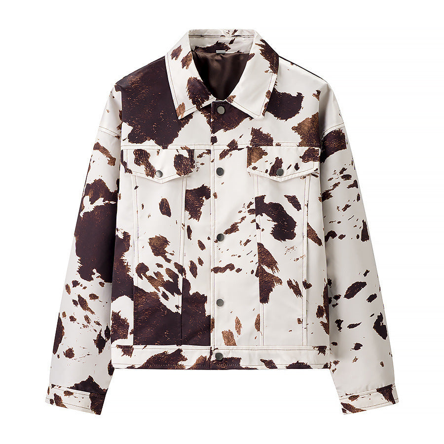 Casual denim jacket for women with a modern design in cow print Lune London