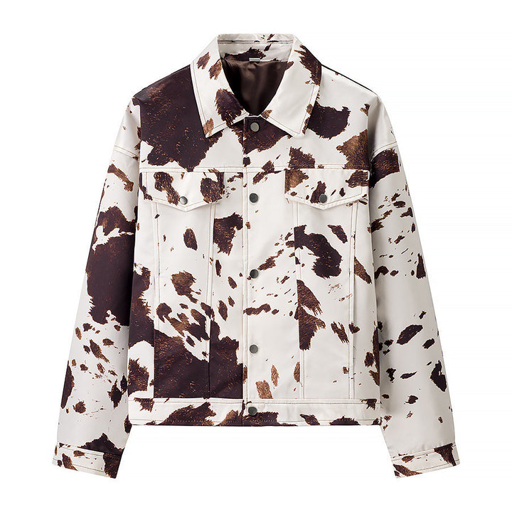 Casual denim jacket for women with a modern design in cow print Lune London