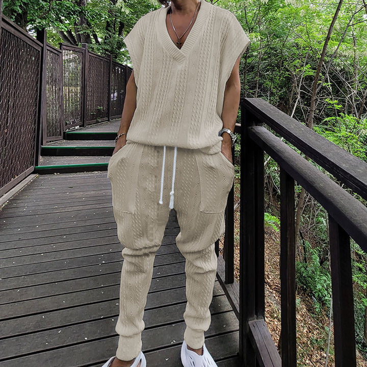 Ladies chic V-neck knitted jumpsuit with comfortable pants Lune London