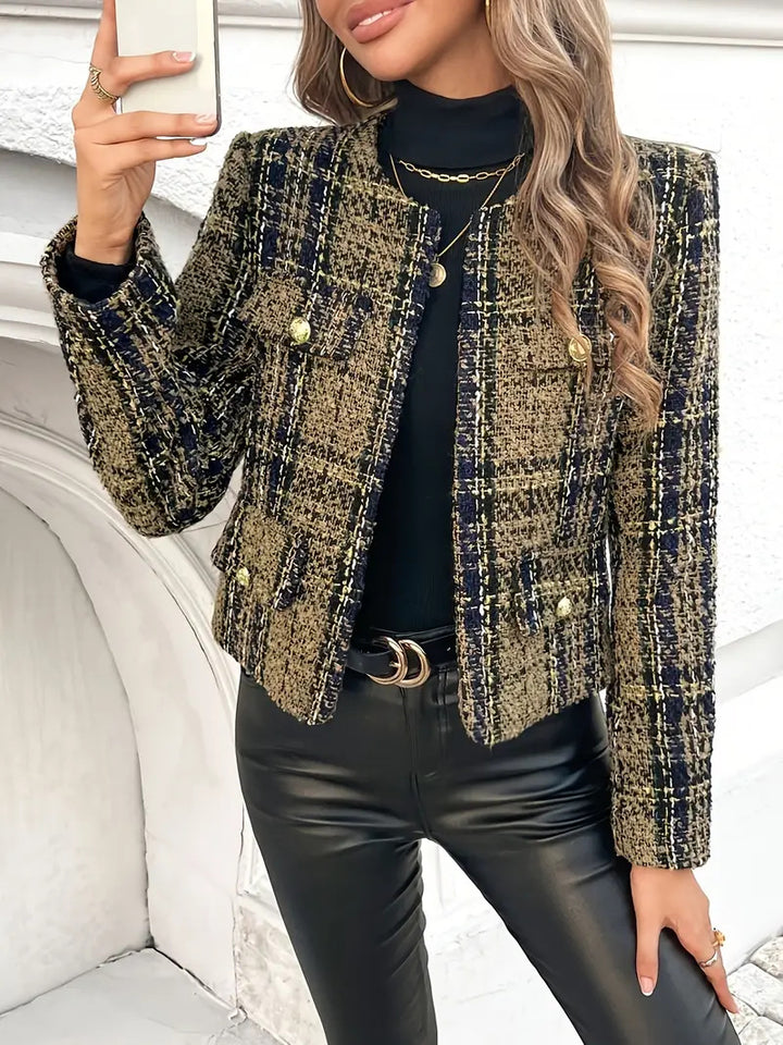 Tweed blazer jacket for women with golden buttons Lune London