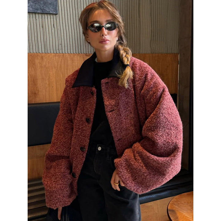 Ladies oversized cardigan with high collar and button details Lune London