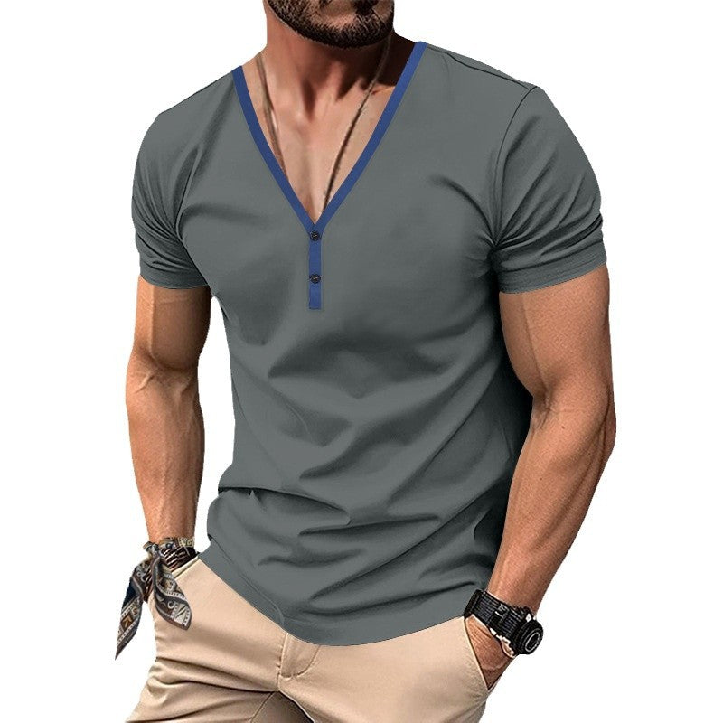 Men's V-neck T-shirt with button placket and contrasting detail Lune London