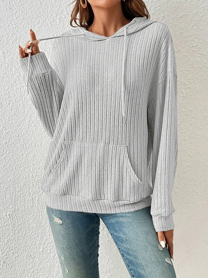 Casual hooded sweatshirt for women in fine ribbed knit Lune London