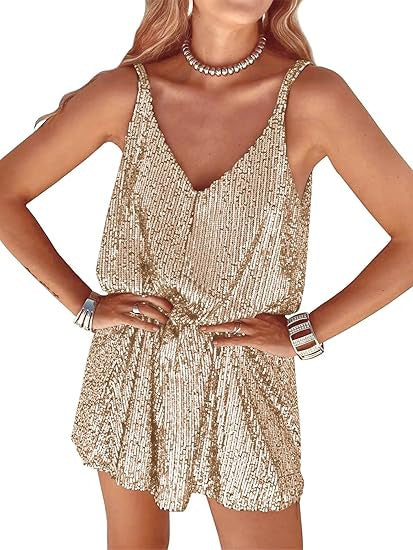 Women's Shimmering Jumpsuit with Deep V-Neck and Elastic Waist Lune London