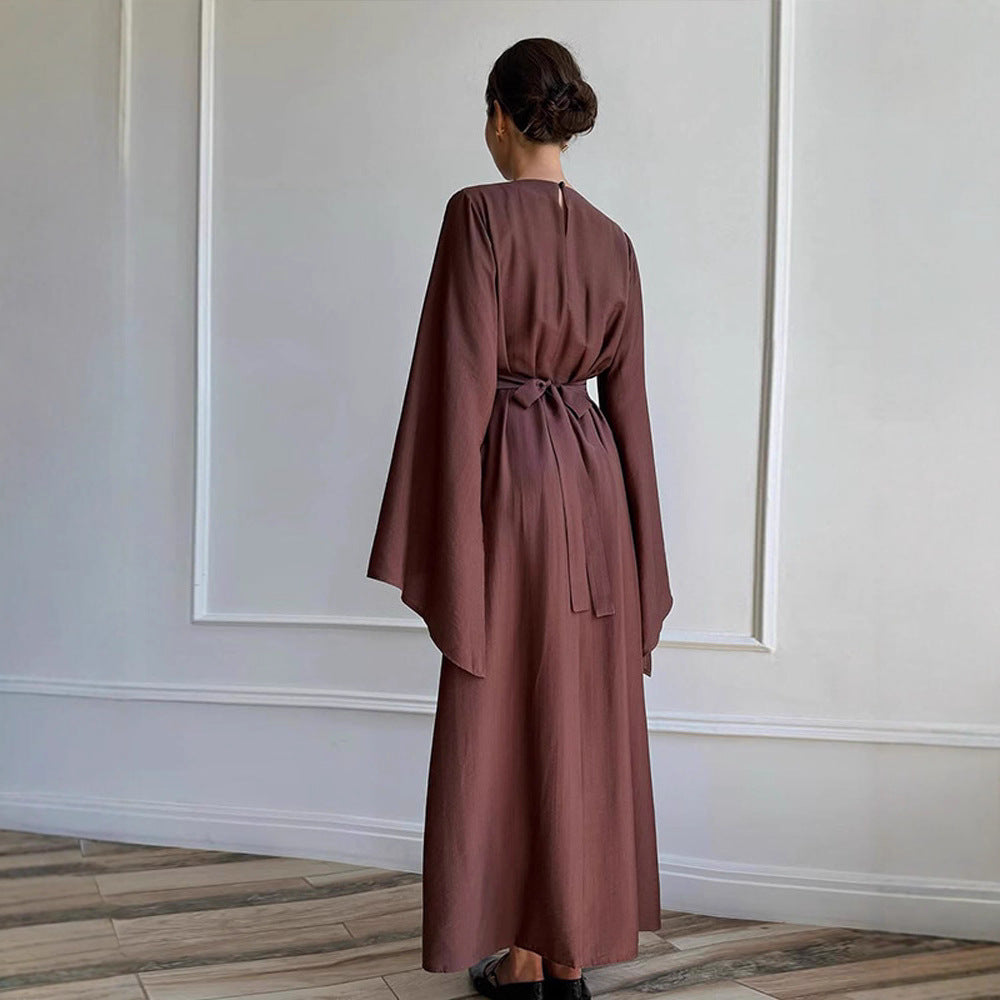 Ladies maxi dress with flared trumpet sleeves and fitted empire silhouette Amarae
