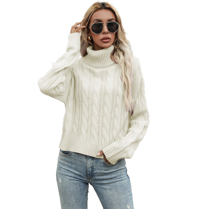 Chunky knit sweater for women with high turtleneck and pronounced twisted pattern Lune London