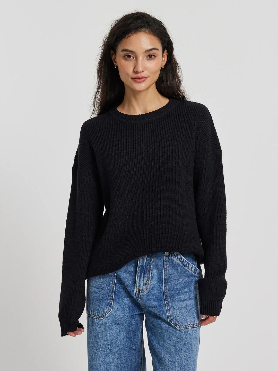 Ladies chunky knit sweater with relaxed fit and dropped shoulder seams Lune London