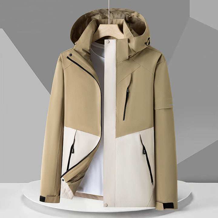 Men's technical softshell jacket with hood, windproof membrane, and chest zipper pocket Amarae
