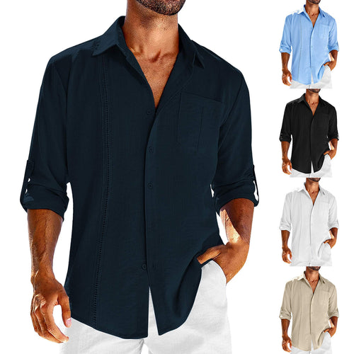 Casual long sleeve shirt for men with decorative button placket and chest pocket Amarae