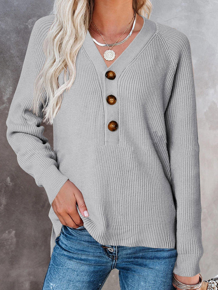 Ladies V-neck sweater with button details Lune London