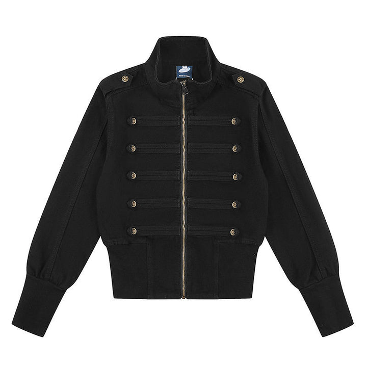 Women's military-inspired bomber jacket with stand-up collar and decorative button plackets Amarae