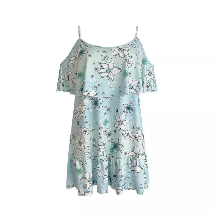 Ladies Floral Off-Shoulder Ruffle Mini Dress Lune London