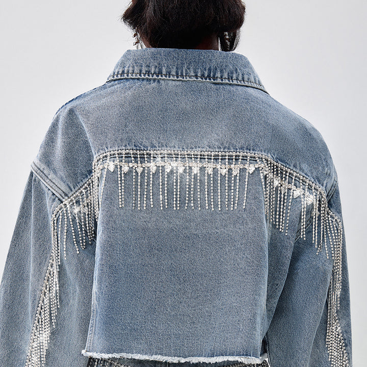 Women's denim jacket with a catchy fringed design Lune London