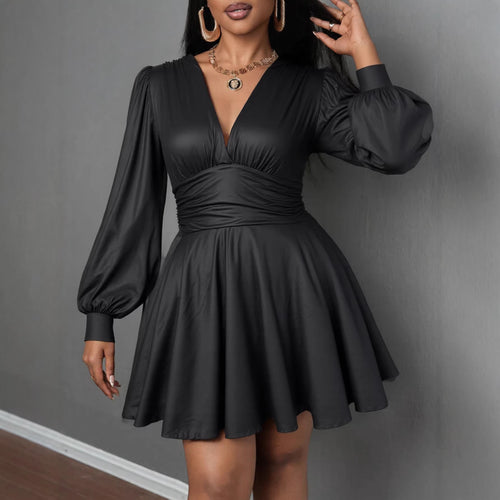 Women's elegant mini dress with deep V-neck and voluminous puff sleeves Amarae