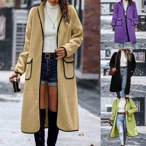 Ladies elegant, long cardigan with practical cut and contrasting accents Amarae