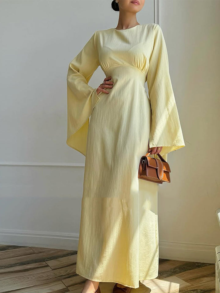 Ladies maxi dress with flared trumpet sleeves and fitted empire silhouette Amarae
