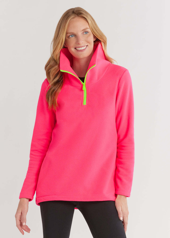 Fleece pullover for women with high collar and sporty zipper Lune London