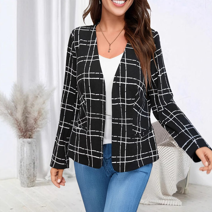 Casual blazer jacket for women with check pattern and pockets Lune London