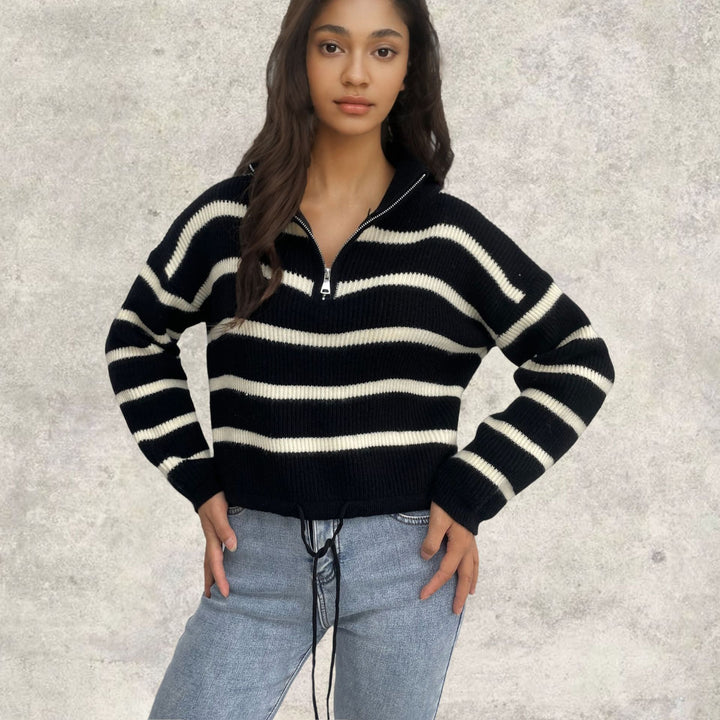 Knit sweater for women with half-zip closure and casual transition structure Lune London
