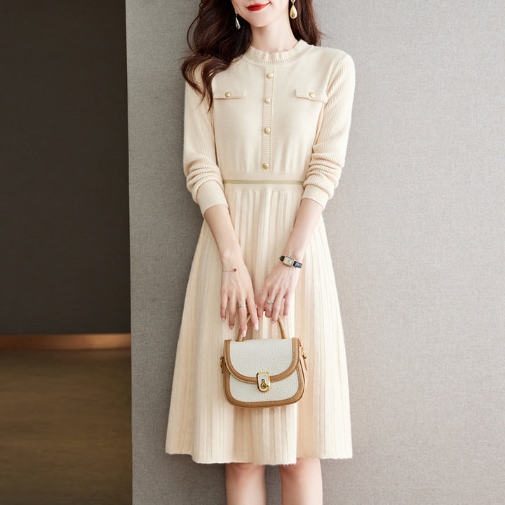 Knit dress for women with an elegant back and a high collar Lune London